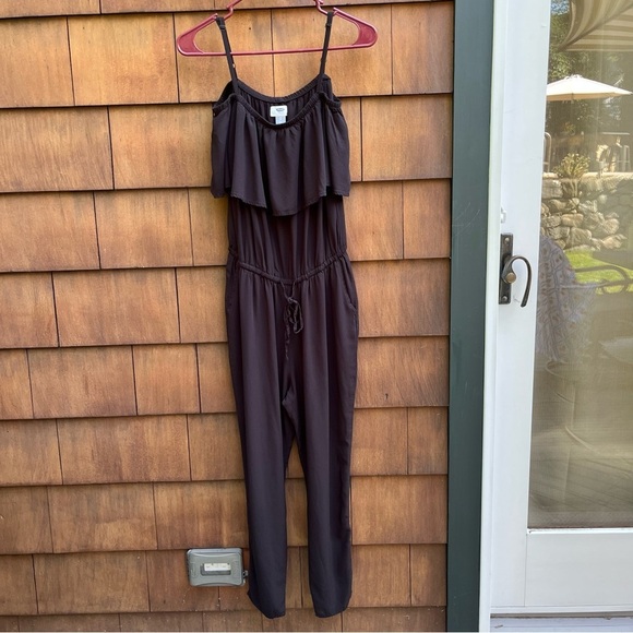 Old Navy Ruffled Off The Shoulder Black Ankle Length Jumpsuit Size Small - Picture 3 of 16